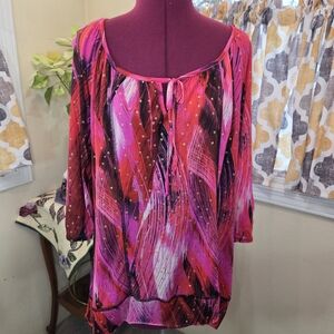Style & Co. Multicolor Abstract Blouse With Sparkle. Size 1X. QQCP